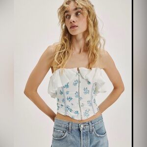 For Love And Lemons White Floral Crop Top
